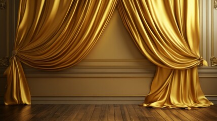 Golden Drapery in a Luxurious Room: Elegant Interior Design