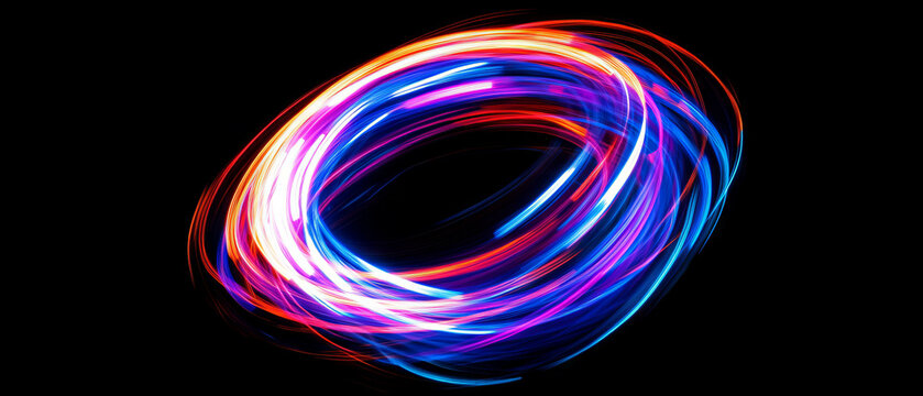 Colorful circular light trails from a ferris wheel illuminated at night - Powered by Adobe