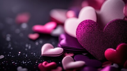 Obraz premium A collection of vibrant hearts spread across a sleek black table, creating a striking contrast that captures the essence of love and romance.