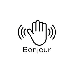 Bonjour text with hand wave icon Flat fill set collection © Kajal