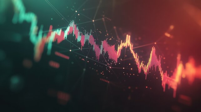 Cryptocurrency stock chart on futuristic hud background with blockchain polygon peer to peer network. Global cryptocurrency business banner concept.