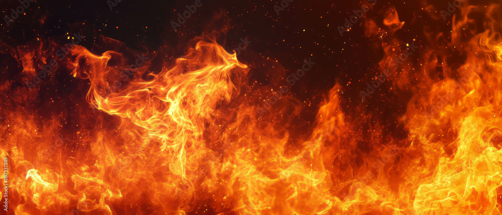 Poster overlay texture of vibrant fire element for design and compositing on a black background