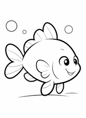 Obraz premium Cheerful cartoon aquarium fish coloring page with bubbles for kids to color