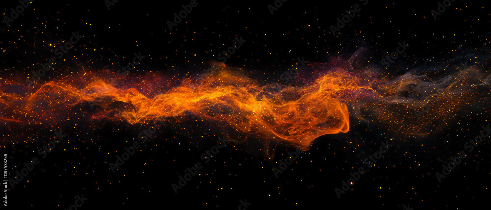 Poster floating fire particles create a mesmerizing glow on a black background with glowing embers