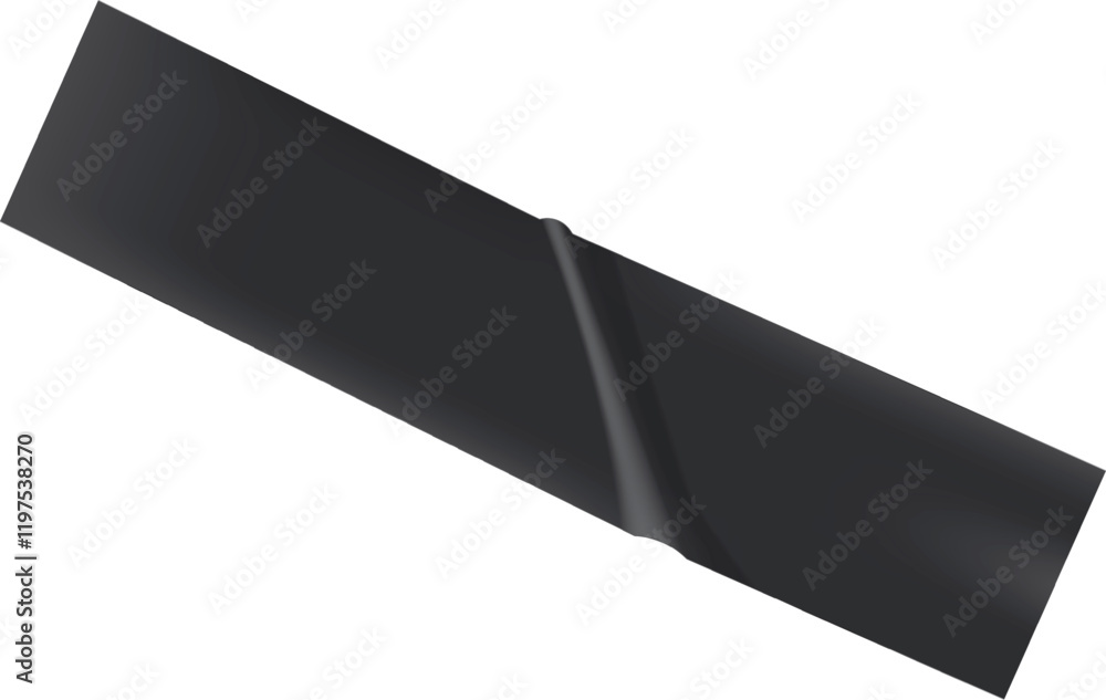 Poster black insulating tape with a curled end resting on a white background creates a striking visual effe