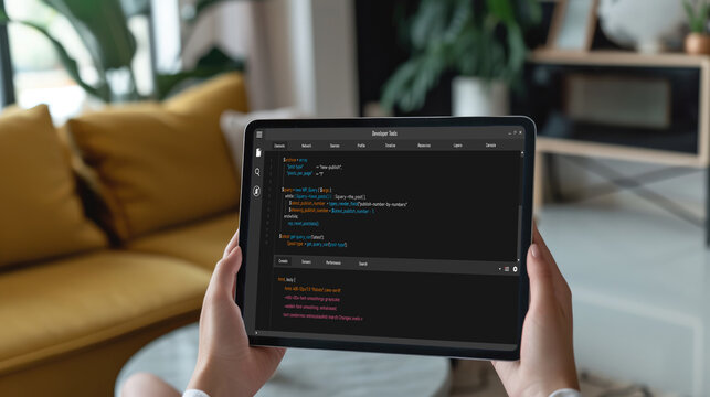 Software development programming on computer screen for brisk application and program coding
