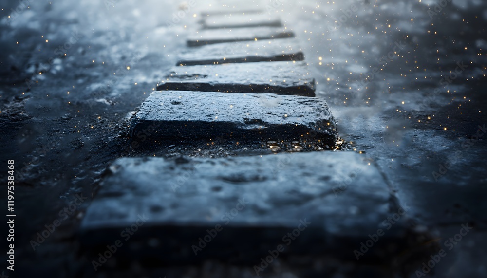 Aufkleber tranquil pathway of stones illuminated by soft light in a misty atmosphere enhancing the beauty of n