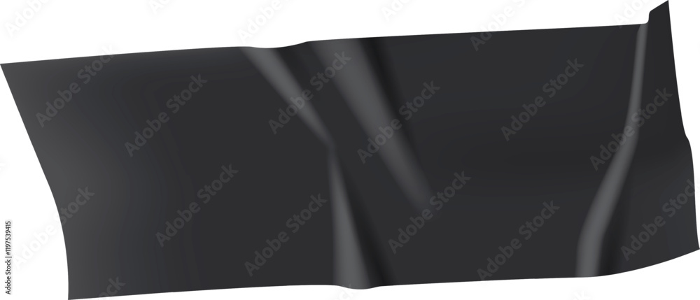 Poster black adhesive tape is floating and waving on a white background, creating a dynamic and abstract co