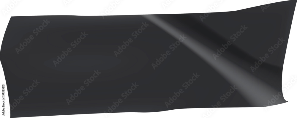 Poster black insulating tape floating with curved corners and a slight reflection of light, creating a slee