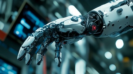 Fototapeta premium Futuristic Robotic Arm with Intricate Mechanical Details