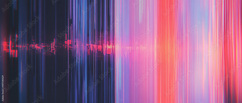 Poster glitch effect overlay creating distorted digital data with vibrant colors and fragmented texture
