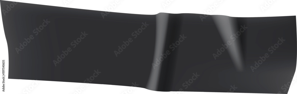 Poster piece of black insulating tape with folds and wrinkles creating a realistic look, isolated on a whit