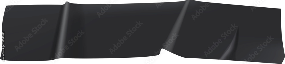 Poster black duct tape forming a wavy pattern adheres to a white background, creating an abstract and textu