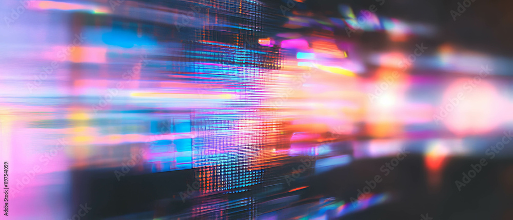 Aufkleber glitch effect with vibrant colors depicting digital signal distortion and weak connection