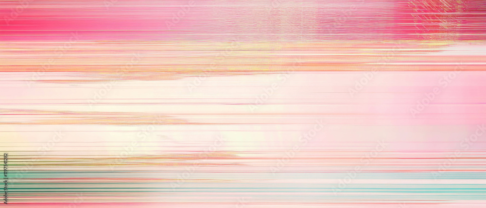Poster distorted horizontal lines create a glitch effect with vibrant colors and digital textures