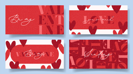 Set of Valentine's Day horizontal cards. Concept of vector creative banners with typography design and for Valentine's Day party, banner, card, ads, branding, cover, sale, social media.