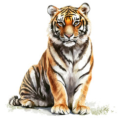 A watercolor drawing of a tiger, isolated on a white background. Animal vector.
