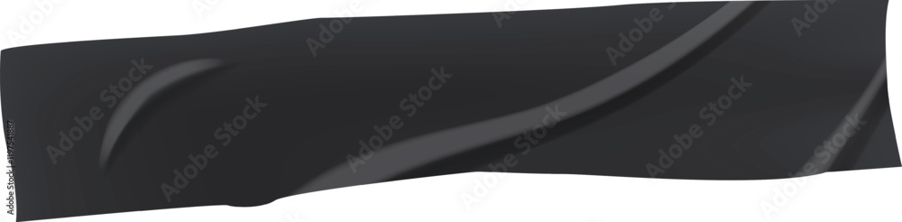 Poster crumpled and creased black adhesive tape isolated against a white background, offering a textured an