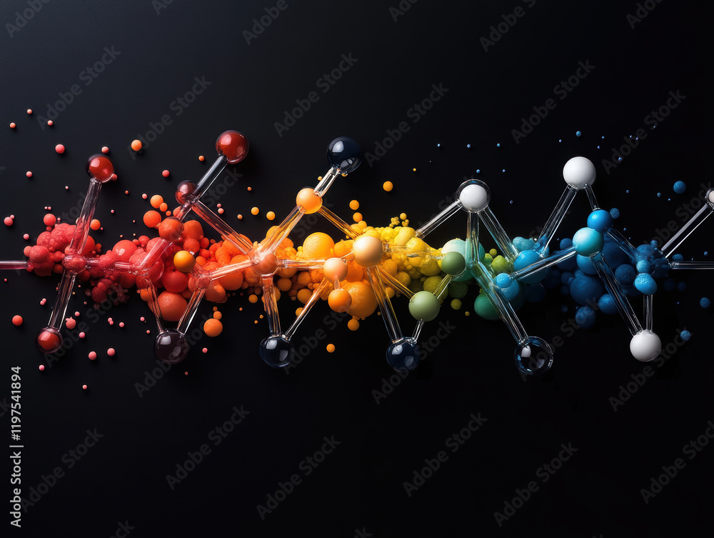 Aufkleber molecular model with vibrant gradient color scheme showcasing chemical structures