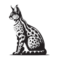 Bold Serval silhouette for digital design projects - Serval black vector
