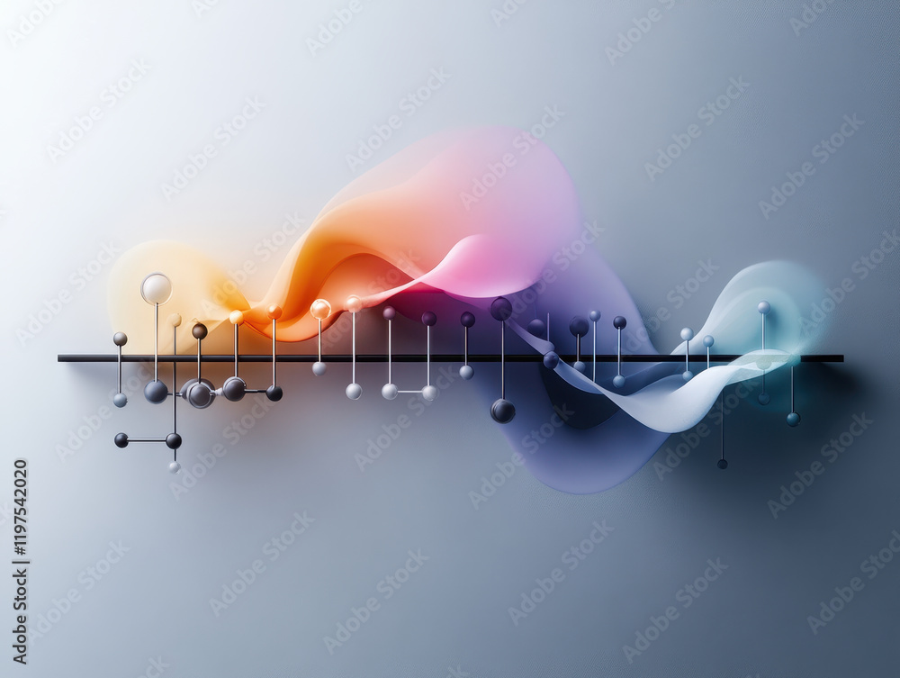 Poster molecular model with gradient color scheme showcasing dynamic forms