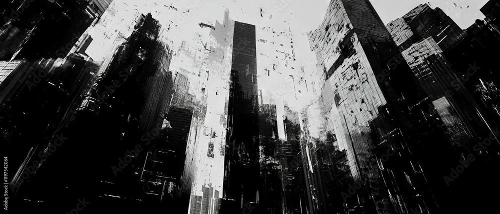 Aufkleber digital glitch effect creating distorted visual landscapes of urban environments