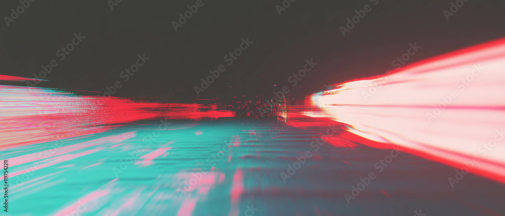 Poster glitch effect overlay creating a contrasting visual experience with dark backgrounds