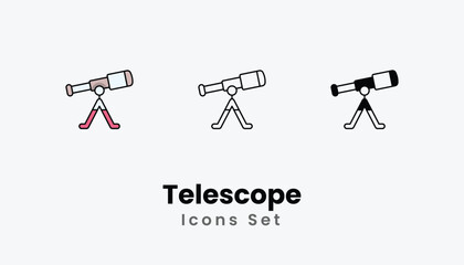 Telescope Icons thin line and glyph vector icon stock illustration
