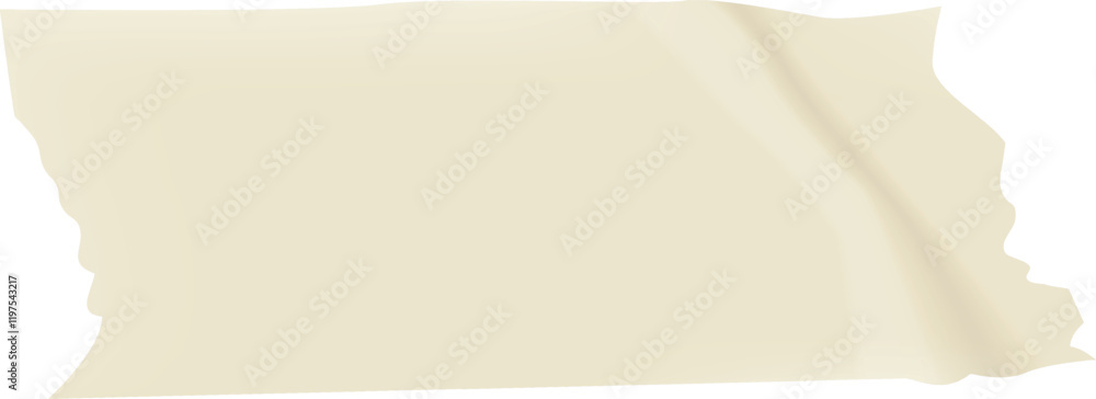 Poster realistic beige adhesive tape with torn and curled edges waving in the wind, isolated on a white bac