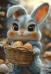 Cartoon Easter bunny and colorful eggs.