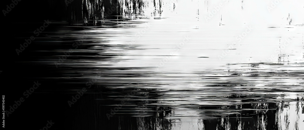 Poster distorted digital noise textures with glitch patterns in monochrome style