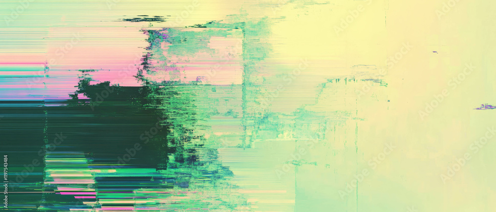 Poster vibrant green glitch texture showcasing digital artifact and static noise patterns