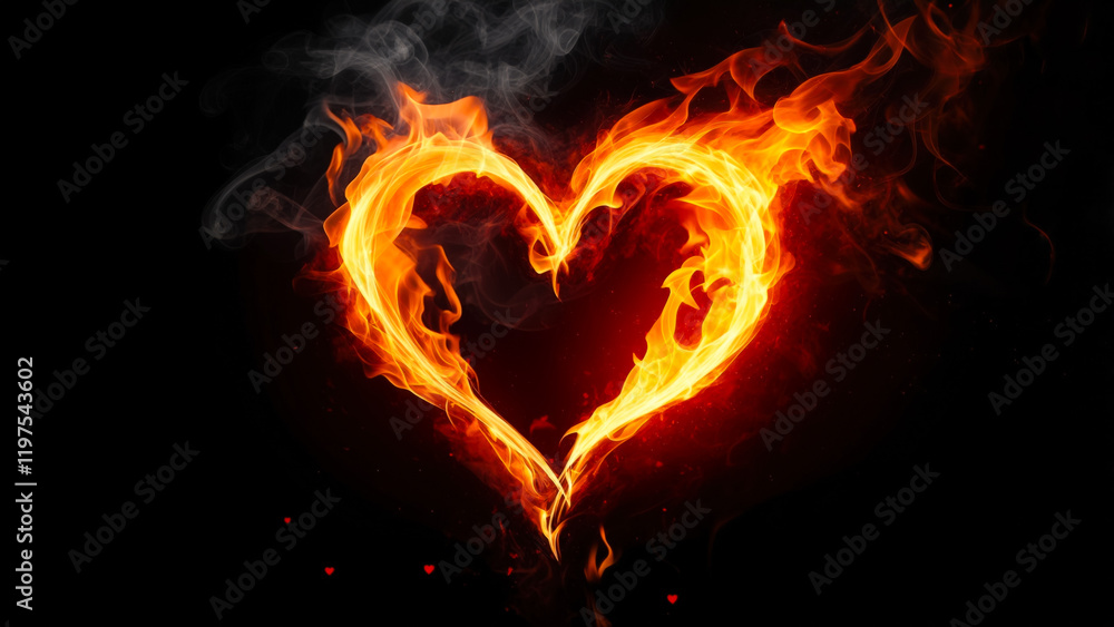 Aufkleber flames form a heart shape creating a passionate and fiery ambiance against a dark background