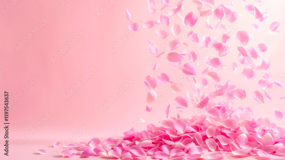 Aufkleber pink flower petals floating on a soft background create a romantic and serene atmosphere