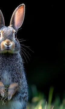 Gray Rabbit Portrait: Dark Background, Natural Light, Wildlife Photography