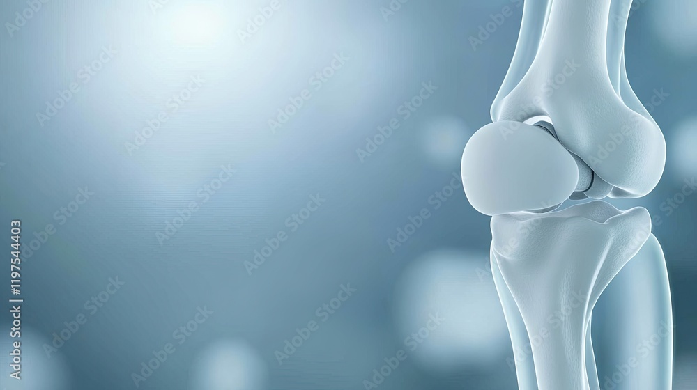 Poster close-up view of a knee joint 3d rendering, perfect for educational materials with space for text an