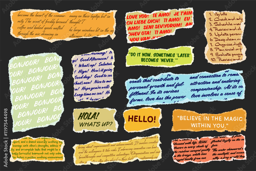 Canvas Prints ripped paper strips with handwritten text. realistic crumpled paper scraps with torn edges. shreds o