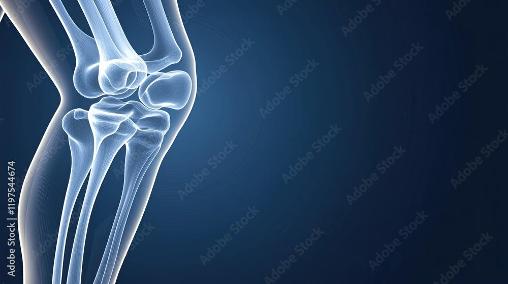 Poster close-up view of a knee joint 3d rendering, perfect for educational materials with space for text an