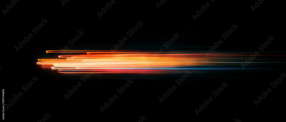 Poster dynamic light streaks create an abstract texture against a black background