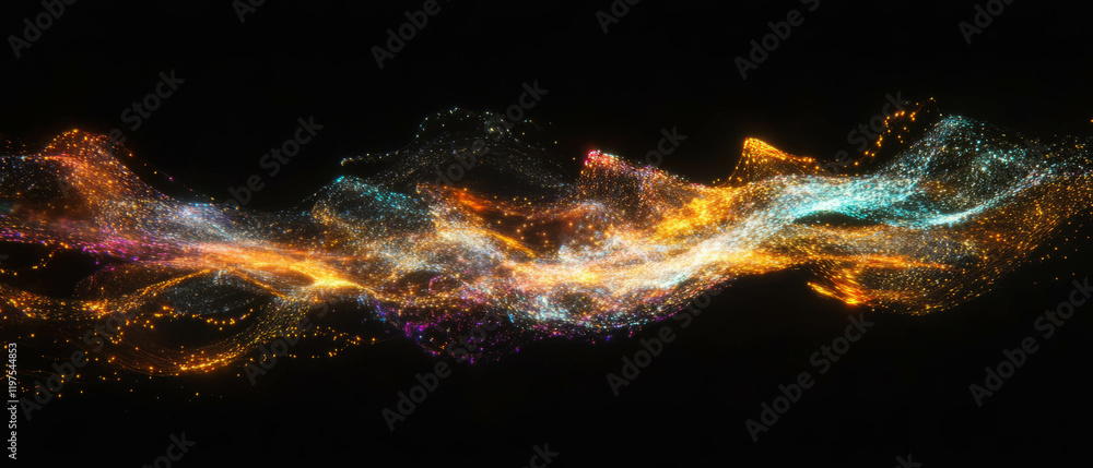 Poster dynamic abstract background of colorful light streaks with long exposure effects