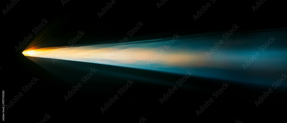 Poster mysterious beam of light refracting through fog against a dark background