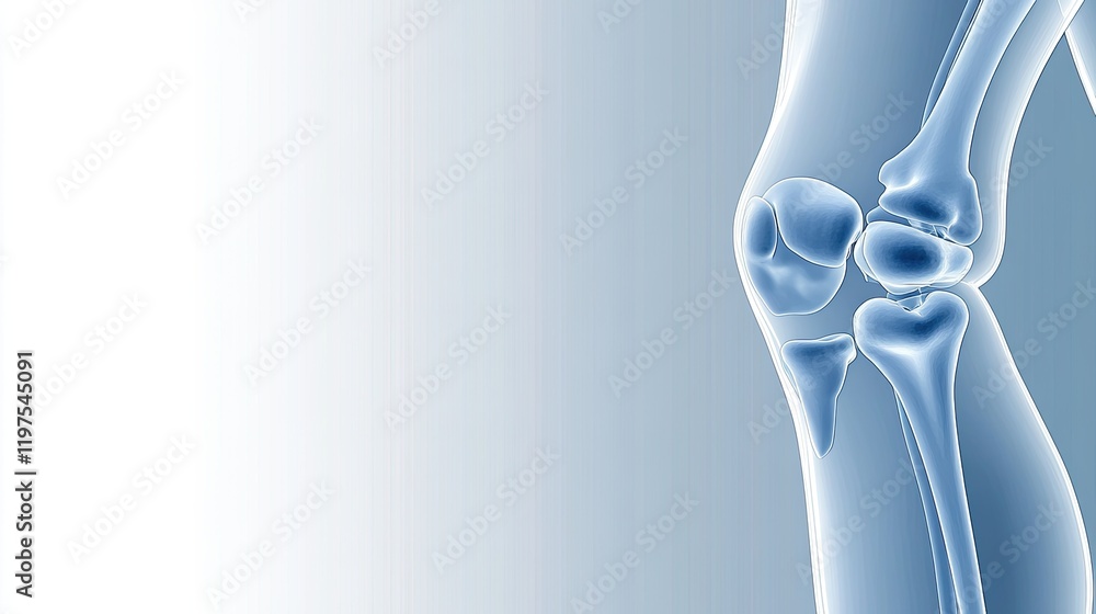 Poster close-up view of a knee joint 3d rendering, perfect for educational materials with space for text an