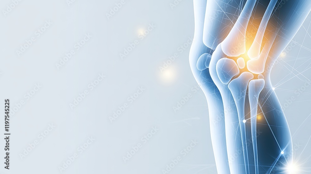 Poster close-up view of a knee joint 3d rendering, perfect for educational materials with space for text an