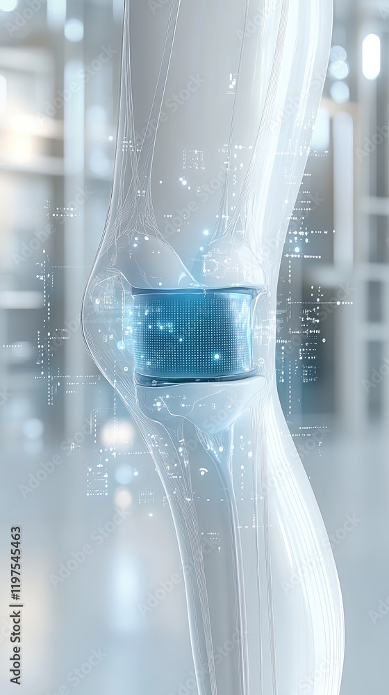 Poster close-up view of a knee joint 3d rendering, perfect for educational materials with space for text an