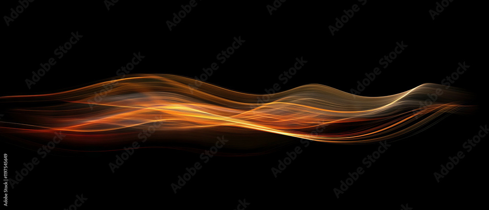 Poster light trails from car traffic create smooth patterns against a black background at night