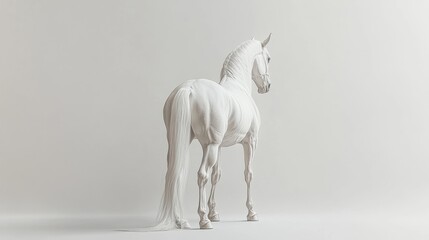 Elegant White Horse Standing in Soft Light Against Minimal Background