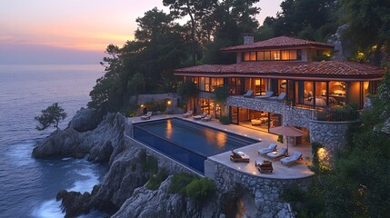 Oceanfront Luxury Villa at Sunset