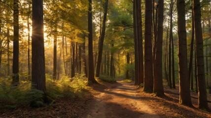Obraz premium A forest path with trees in the background