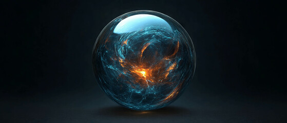 Naklejka premium Mystical crystal ball orb illuminating visions in dark background