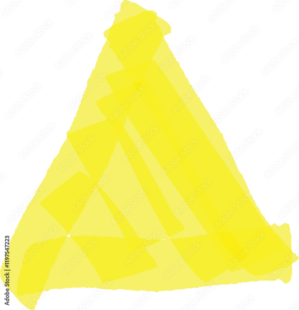 Poster vibrant yellow brush strokes forming a triangular shape on a clean white background create an eye ca